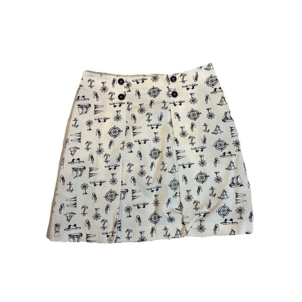 Brooks Brothers Skirt 10 White Black Nautical Wool Coastal Academia Nantucket - Picture 1 of 7